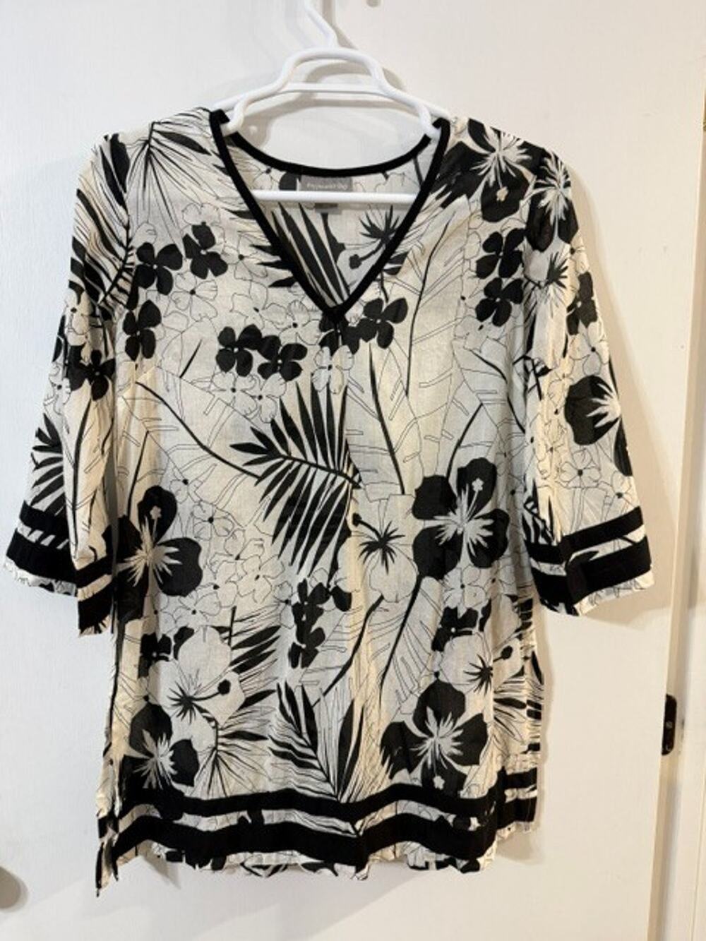Peppermint Bay Women's 100% Cotton Hibiscus Floral Cover-up Blouse- Size O/S